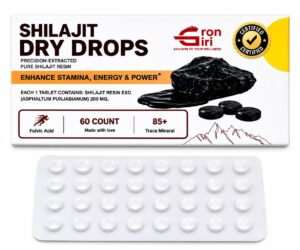 Shilajit Dry Drops 60 Tablets | Pure Shilajit Resin Extract | Drongiri